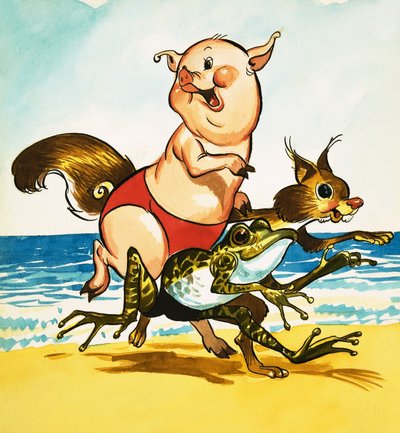 Pig, Frog and Squirrel on the Beach by English School